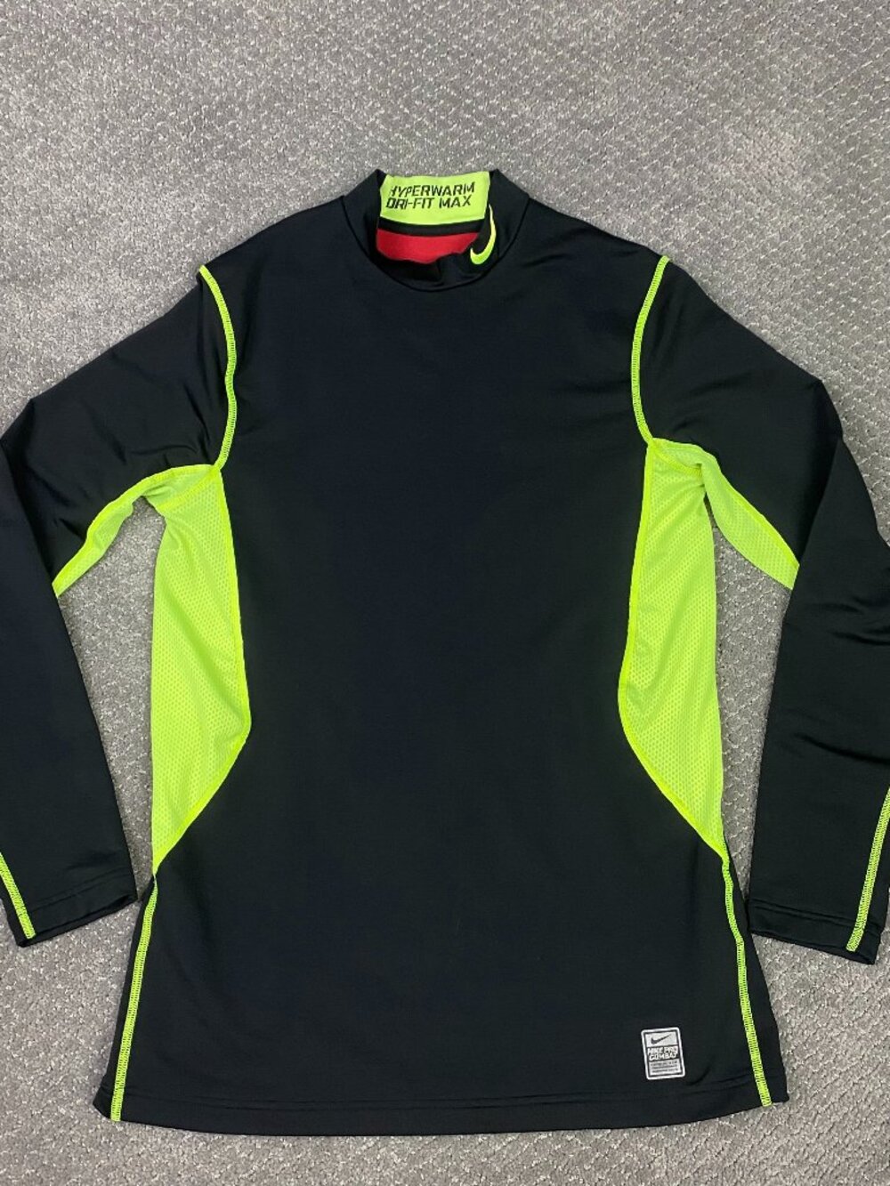 Nike Pro Combat Hyperwarm Shirt Mens Medium Black Yellow Compression 479925-015